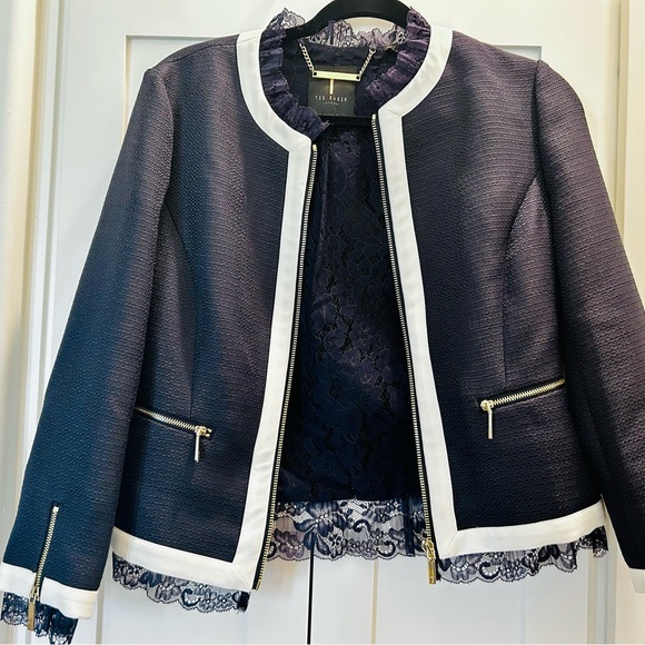Ted Baker jacket with lace trim - beautiful navy color. Never worn, size 2 - Picture 2 of 6
